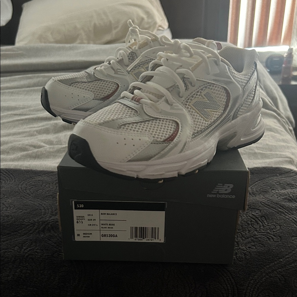 New Balance Kids' White and Gray Sneakers